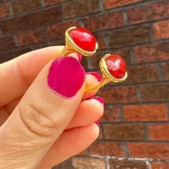 Red Agate 18K Gold Stainless Steel Waterproof Gold Natural Stone Ring - Picture 5 of 6